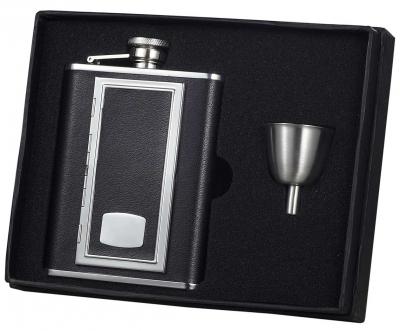 Visol SP Black Leather 6oz Flask Gift Set