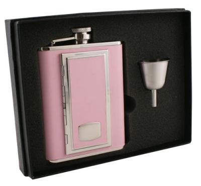 Visol SP Pink Leather 6oz Flask Gift Set