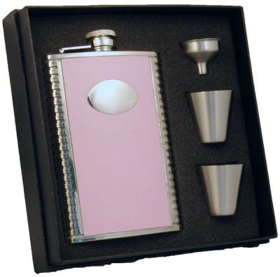 Visol Supermodel Pink Leather 8 oz Deluxe Flask Gift Set