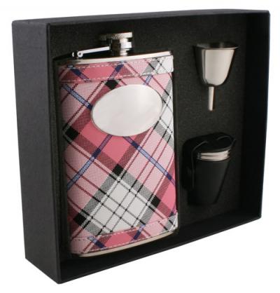 Visol Valor Pink Plaid 8oz Deluxe Flask Gift Set