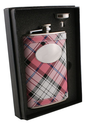 Visol Valor Pink Plaid 8oz Flask Gift Set