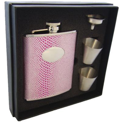 Visol Viper Pink Snakeskin 6oz Design Deluxe Flask Gift Set