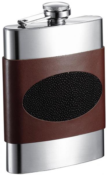 Visol Wayne Handcrafted Brown Leather with Inlaid Stingray 8oz Stainless Steel Flask