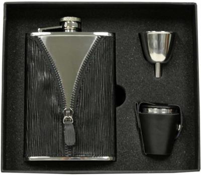 Visol Zipper Black Leatherette Stainless Steel 8oz Deluxe Flask Gift Set