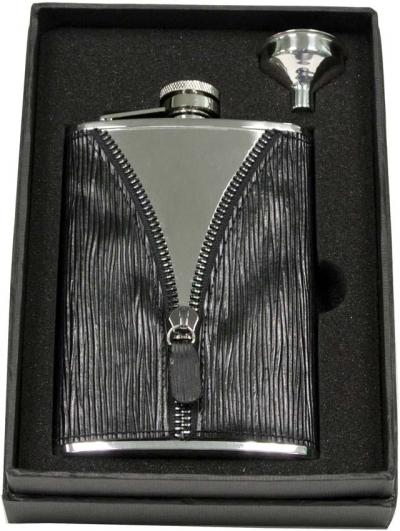 Visol Zipper Black Leatherette Stainless Steel 8oz Flask Gift Set