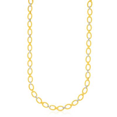 14k Two-Tone Gold Multi-Textured Oval Link Fancy Necklace