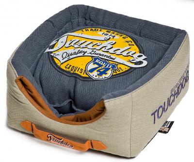 Touchdog Convertible and Reversible Vintage Printed Squared 2-in-1 Collapsible Dog House Bed