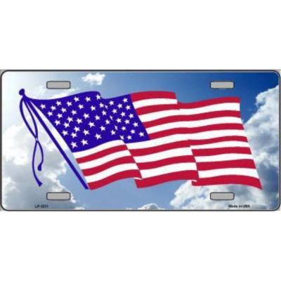 American USA Flag Cloud Background Novelty Vanity Metal License Plate Tag Sign