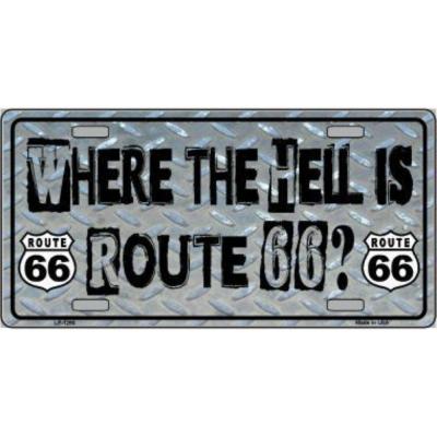 Where The Hell Is Route 66 Novelty Vanity Metal License Plate Tag Sign