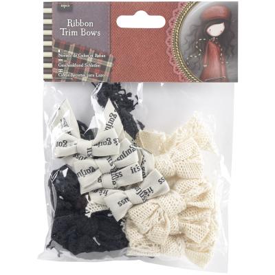 Santoros Gorjuss Tweed Ribbon Bows 12/Pkg-Assorted B&W