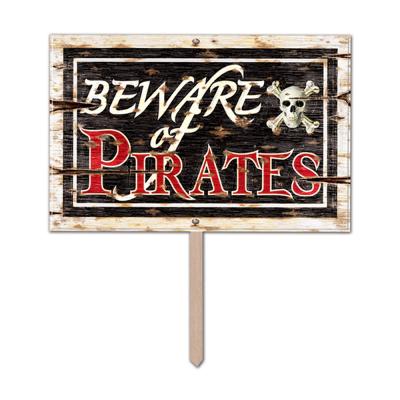 3-D Plastic Beware Of Pirates Yard Sign 12'' x 18''- Pack of 6