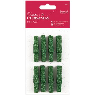Papermania Create Christmas Glitter Pegs 8/Pkg-Green