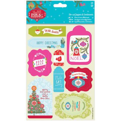 Papermania Folk Christmas Die-Cuts 2/Sheets-Linen Toppers & Sentiments