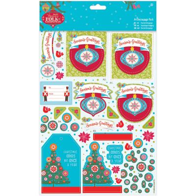 Papermania Folk Christmas A4 Decoupage Pack-Seasons Greetings, Linen Finish