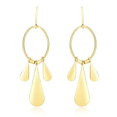 14k Yellow Gold Graduated Teardrop and Open Oval Drop Style Earrings
