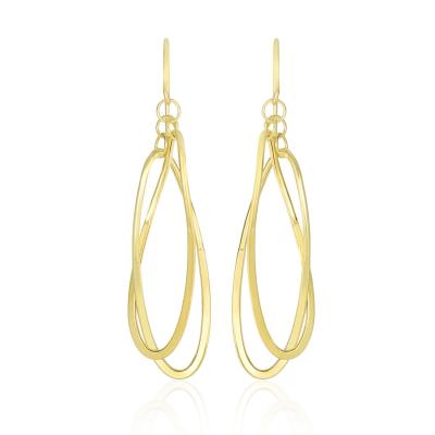 14k Yellow Gold Tube Style Entwined Open Oval Drop Earrings