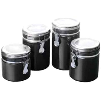 Canister Set Black Ceramic 4pc
