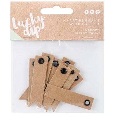 Lucky Dip Kraft Pennants W/Eyelet 12/Pkg-.5'X2'