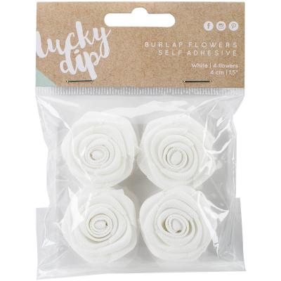 Lucky Dip Burlap Self-Adhesive Flowers 4/Pkg-White 1.5'