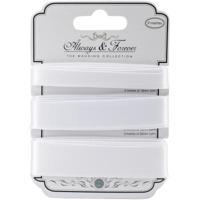 Craft Consortium Always & Forever Satin Ribbon 3m 3/Pkg-White