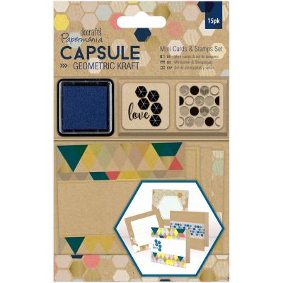 Papermania Geometric Kraft Mini Cards & Stamps Set 15/Pkg-
