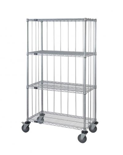 Quantum 3 Sided 4 Wire Shelf Cart 63''H Post, 5'' Stem Caster Units with Rods and Tabs With Rods & Tabs 18''W X 36''L X 69''H
