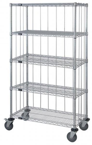 Quantum 3 Sided 5 Wire Shelf Cart 63''H Post, 5'' Stem Caster Units with Rods and Tabs 18''W X 36''L X 69''H