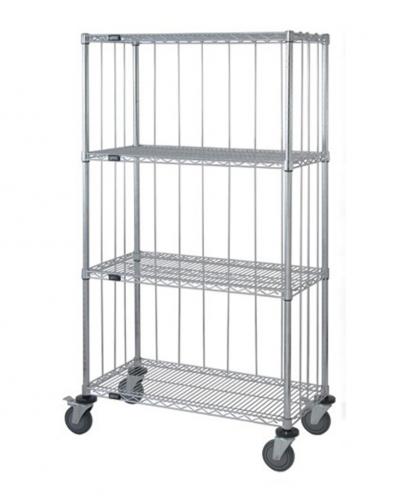 Quantum 3 Sided 4 Wire Shelf Cart With Rods & Tabs 74''H Post, 5'' Stem Caster Units with Rods and Tabs 18''W X 36''L X 80''H