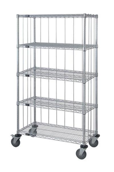 Quantum 3 Sided 5 Wire Shelf Cart 74''H Post, 5'' Stem Caster Units with Rods and Tabs 18''W X 36''L X 80''H