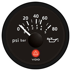 VDO Viewline Onyx 80 PSI/5 Bar Oil Pressure Gauge 12/24V - Use with VDO Sender