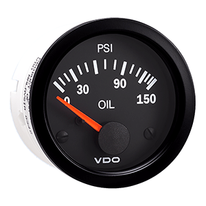 CLOSEOUT - VDO Vision Black 150 PSI Oil Pressure Gauge - Use with VDO Sender - 12V