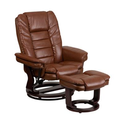 Flash Furniture Contemporary Brown Vintage Leather Recliner And Ottoman With Swiveling Mahogany Wood Base BT-7818-VIN-GG