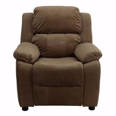 Flash Furntiure Deluxe Heavily Padded Contemporary Embroidered Brown Microfiber Kids Recliner with Storage Arms