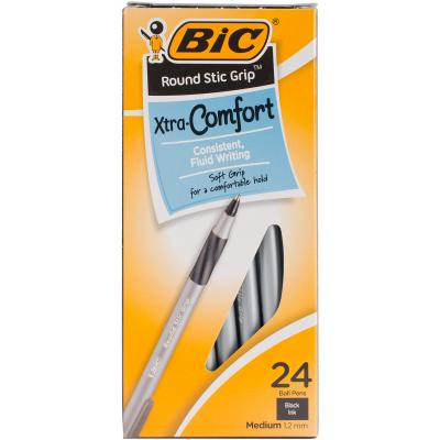 BIC Round Stic Grip Xtra Comfort Ballpoint Pens 24/Pkg-Black