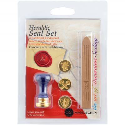 Decorative 3 Coin Sealing Set W/Wax-Heraldic W/Tan