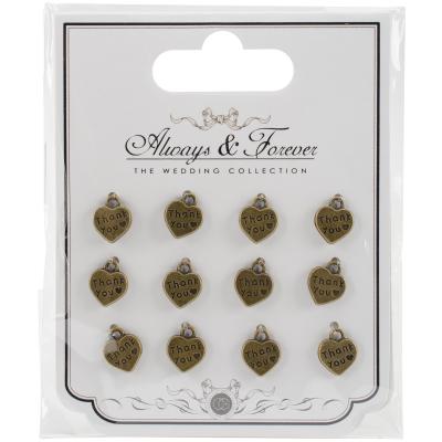 Craft Consortium Always & Forever Metal Charms 12/Pkg-Vintage Heart Thank You