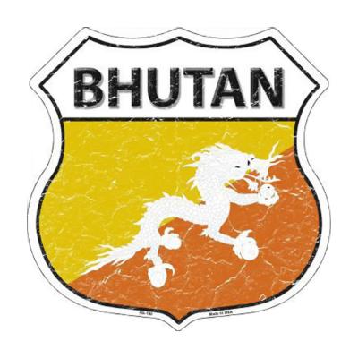 Smart Blonde Bhutan Country Flag Highway Shield Metal Logo Sign HS-190