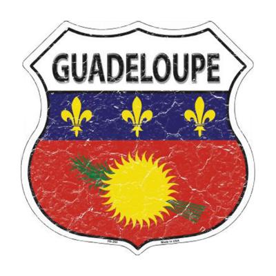 Smart Blonde Lightweight Durable Guadeloupe Country Flag Highway Shield Metal Sign HS-265