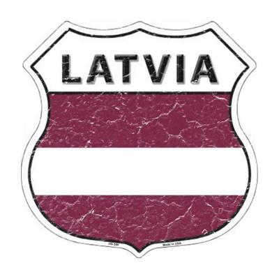 Smart Blonde Lightweight Durable Latvia Country Flag Highway Shield Metal Sign HS-308