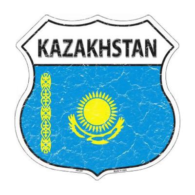 Smart Blonde Lightweight Durable Kazakhstan Country Flag Highway Shield Metal Sign HS-297