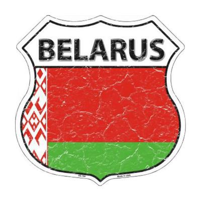 Smart Blonde Belarus Country Flag Highway Shield Metal Logo Sign HS-184