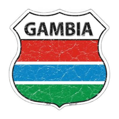 Smart Blonde Lightweight Durable Gambia Country Flag Highway Shield Metal Sign HS-256