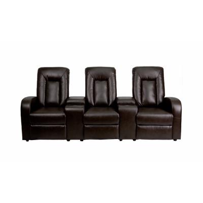 Flash Furniture Eclipse Series 3-Seat Power Reclining Brown Leather Theater Seating Unit with Cup Holders
