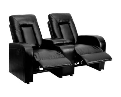 Flash Furniture Eclipse Series 2-Seat Power Reclining Black Leather Theater Seating Unit with Cup Holders