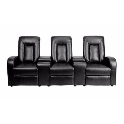 Flash Furniture Eclipse Series 3-Seat Power Reclining Black Leather Theater Seating Unit with Cup Holders