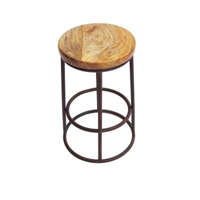 24 Inch Mango Wood Counter Height Barstool with Iron Base, Brown And Black