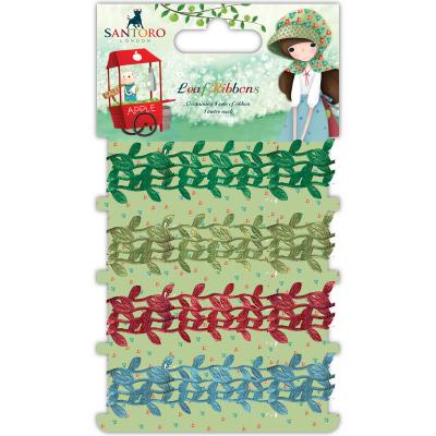 Santoro Kori Kumi Ribbon 4/Pkg-Leaf, 4 Designs/1m Each