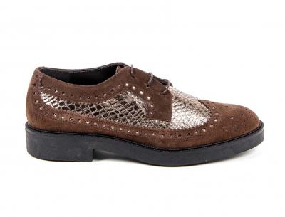 V 1969 Italia Womens Brogue Shoe B1670 VELOUR + PIETRA T. MORO