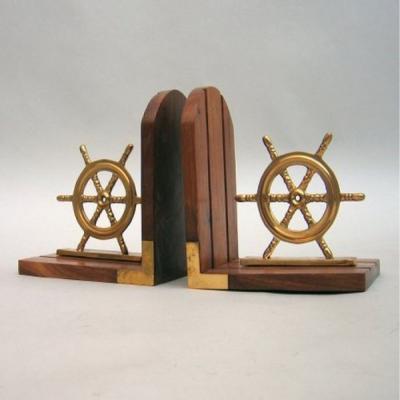 Bookend Pair of Wooden Ship Helms