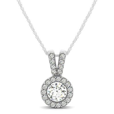 Round Pendant with Split Bail and Diamond Halo in 14k White Gold (3/4 cttw)